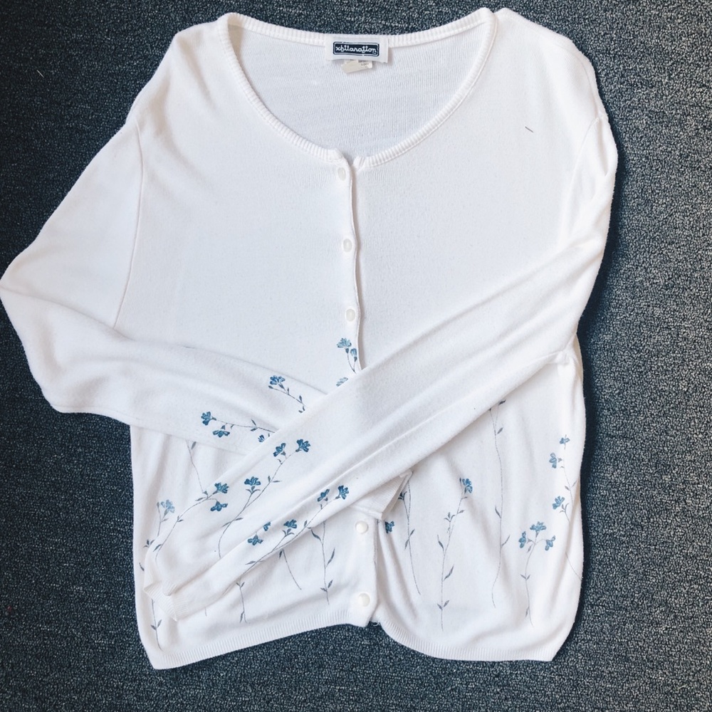 Adorable White/Blue Floral Cardigan
